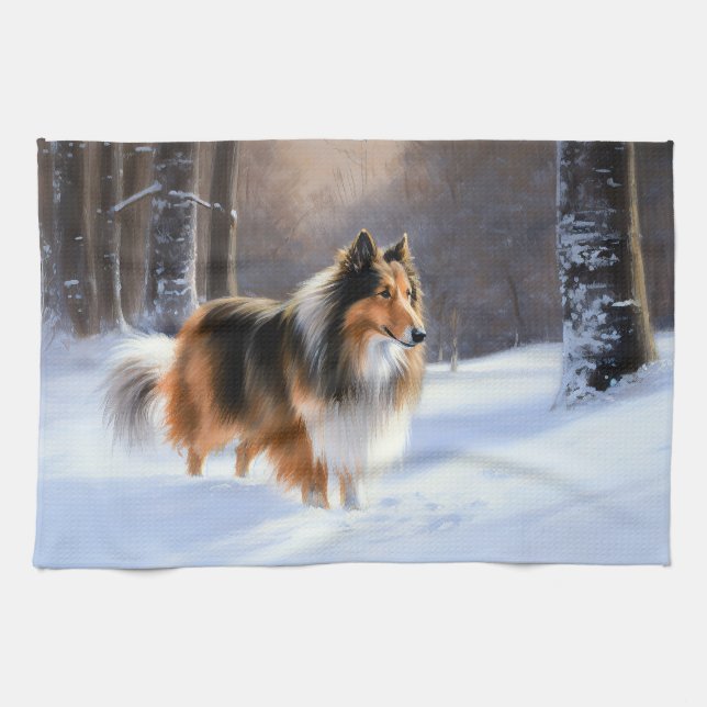 Paño De Cocina Rough Collie Deja que nieve Navidad (Horizontal)