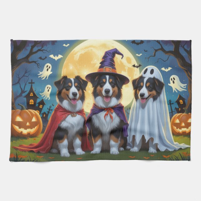 Paño De Cocina Rough Collie Dogs Pumpkin Halloween Funny (Horizontal)