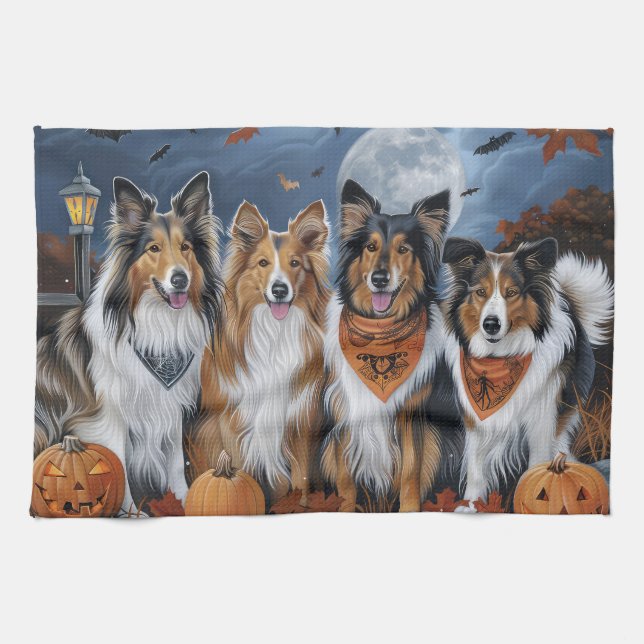 Paño De Cocina Rough Collie Halloween Spooky (Horizontal)