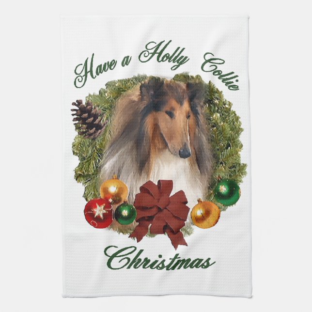Paño De Cocina Rough Collie Navidades (Vertical)