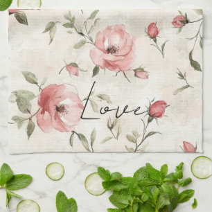 Paño De Cocina Rubor de Crema Rosas Rosadas Floral