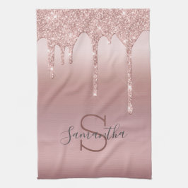 Paño De Cocina Rubor de goteo de brillo de oro rosa Monograma Mod