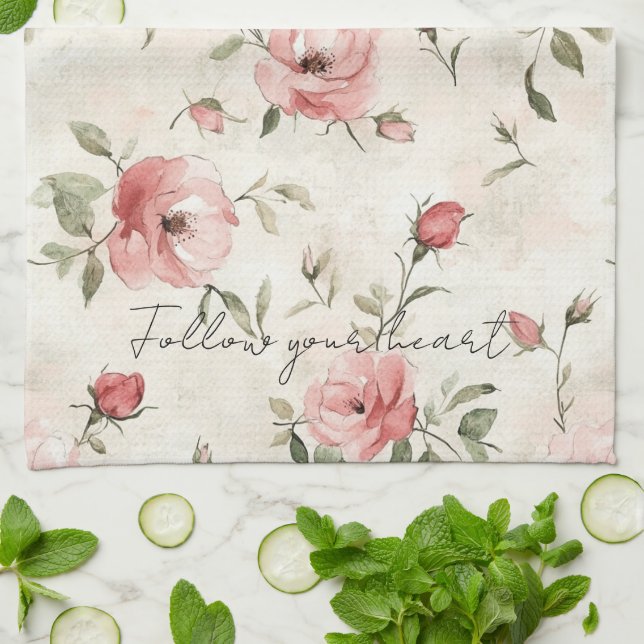 Paño De Cocina Rubor De Rosa Floral Crema (Doblado)
