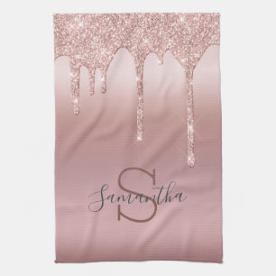 Paño De Cocina Rubor Monograma Rosa Brillante con Drip de Purpuri