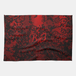 Paño De Cocina Ruby rojo negro elegante floral brillante elegante