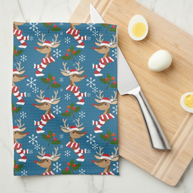 Paño De Cocina Rudolph, copos de nieve y Navidades Holly (Doblado Cuarto)