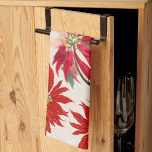 Paño De Cocina Ruido Rojo Acuarela Poinsettia Verdor Floral