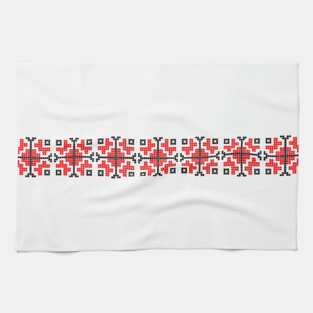 Paño De Cocina rumania folk étnico floral motivo geométrico vestu (Horizontal)