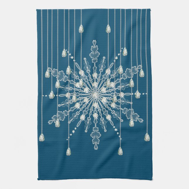 Paño De Cocina Rumbo de copo de nieve elegante invierno gris azul (Vertical)