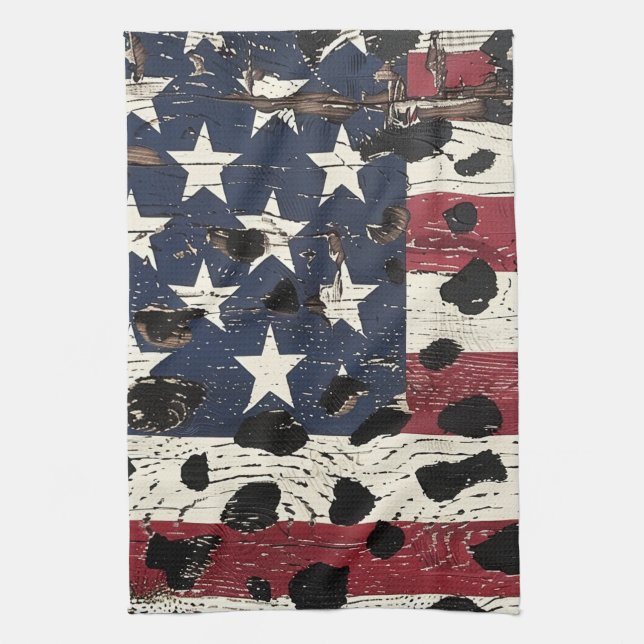 Paño De Cocina Rustic American Flag Leopard Print (2) (Vertical)