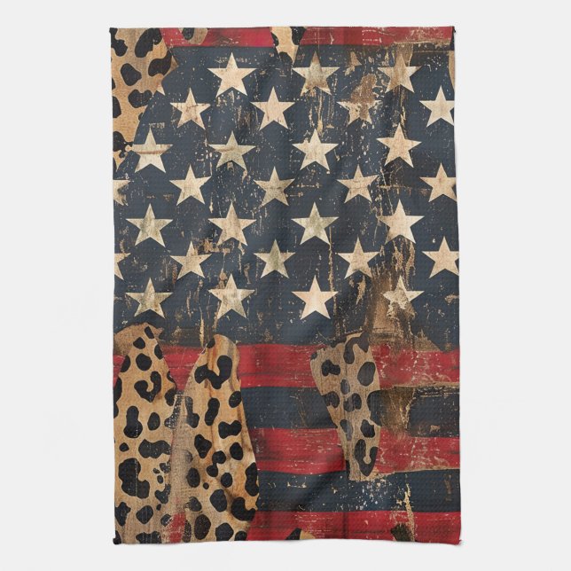 Paño De Cocina Rustic American Flag Leopard Print (3) (Vertical)