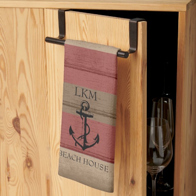 Paño De Cocina Rustic Brown and Red Wood Nautical - Monogram (Pliegue de tercios)