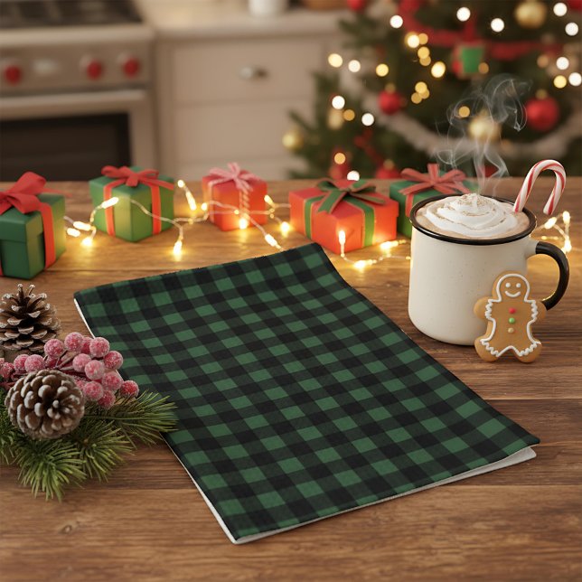Paño De Cocina Rustic Christmas Green & Black Buffalo Plaid  (Subido por el creador)