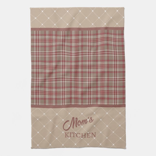 Paño De Cocina Rustic Cranberry, Dark Tan & White Plaid (Vertical)