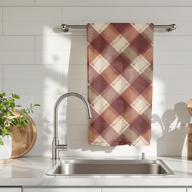 Paño De Cocina Rustic Cream Orange Rust Red Plaid Pattern (Subido por el creador)