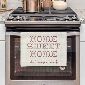 Paño De Cocina Rustic Faux Cross Stitch Hogar dulce hogar Borgoña