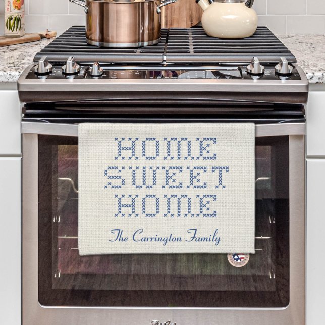 Paño De Cocina Rustic Faux Cross Stitch Home Sweet Home Blue (Rustic Faux Cross-Stitch Home Sweet Home Blue Kitchen Towel
)