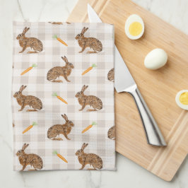 Paño De Cocina Rustic Hare And Carrot Pattern Beige Farmhouse