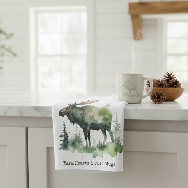 Paño De Cocina Rustic Moose "Warm Hearts & Full Mugs" custom (Subido por el creador)