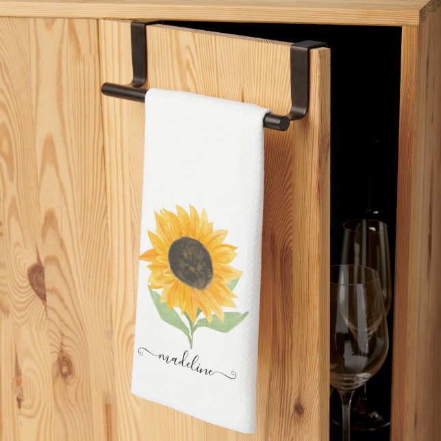 Paño De Cocina Rustic Sunflower Personalized Name Script (Pliegue de tercios)
