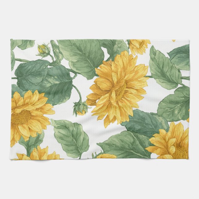 Paño De Cocina Rustic Sunflower Watercolor Floral Farmhouse (Horizontal)