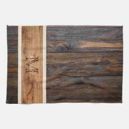 Paño De Cocina Rustic Wood Tone Monogram Horizontal Stripe