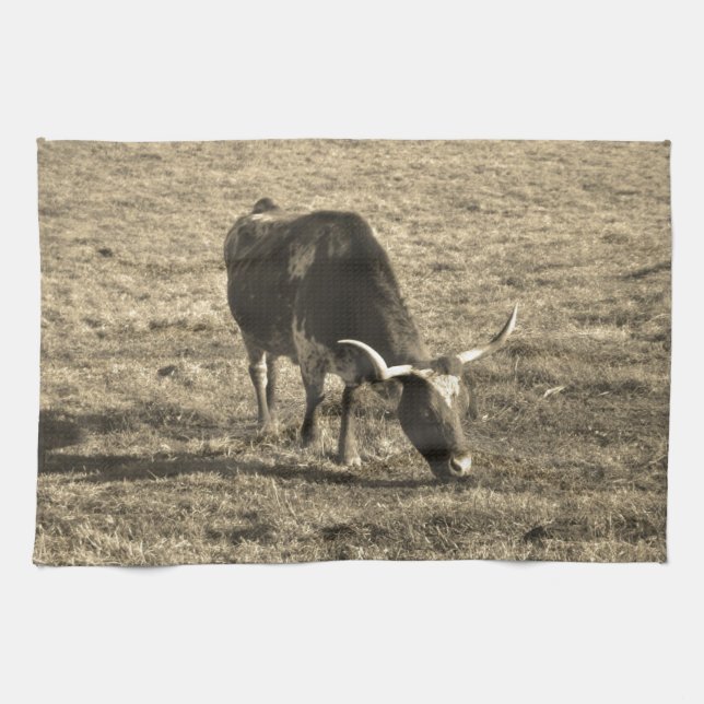 Paño De Cocina Rústica de la foto de vaca bovina de Londres en Te (Horizontal)