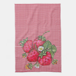 Paño De Cocina Rústica del país de Gingham de Fresas Rojas Vintag