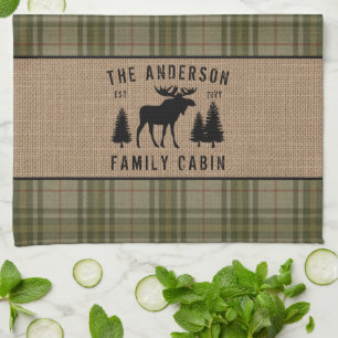 Paño De Cocina Rústica familia Cabina Moose Pine Green Plaid Bur