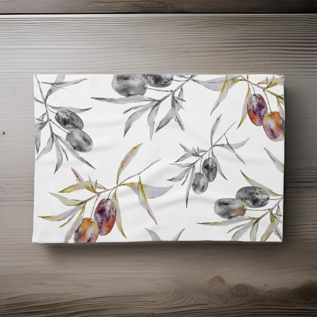 Paño De Cocina Rústica rama de oliva de acuarela toscana (Subido por el creador)