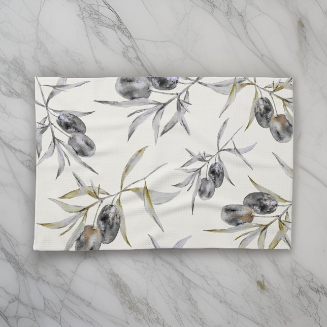 Paño De Cocina Rústica rama de oliva de acuarela toscana (Subido por el creador)