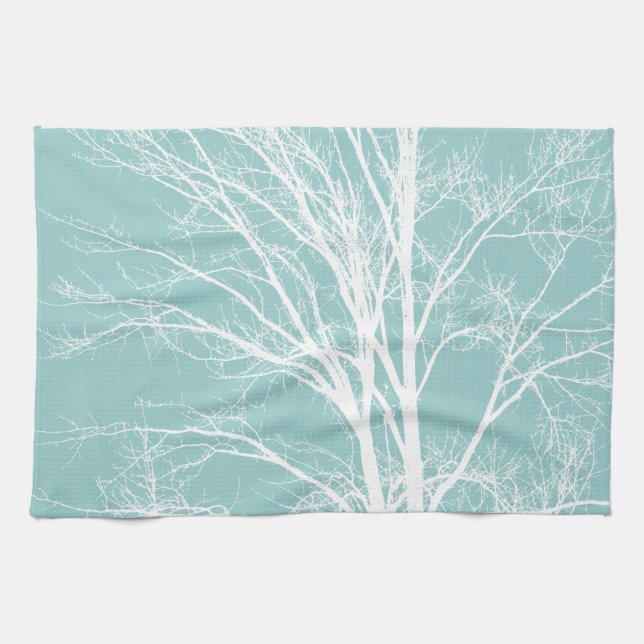 Paño De Cocina Rústicas ramas de árbol blanco azul (Horizontal)
