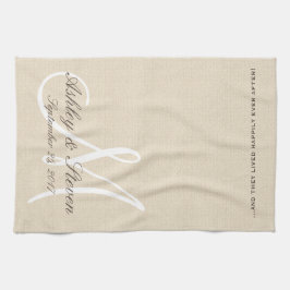 Paño De Cocina Rústico aspecto de la línea con monograma blanco