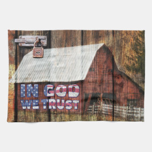 Paño De Cocina Rústico Granero Rojo Descolorido Con Latón En Dios