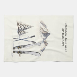 Paño De Cocina Rústico Watercolor Ski Snow Tree Mountain Winter