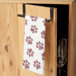 Paño De Cocina Rutas de perro, garras de perro, patas de borgoña