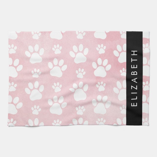 Paño De Cocina Rutas de perro, manchas blancas, acuarelas rosadas (Horizontal)