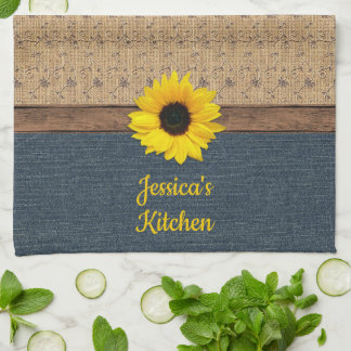 Paño De Cocina Rutico País Simulado Burlap Denim Sunflower