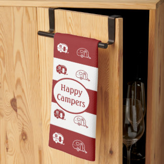 Paño De Cocina RV retro divertido feliz campistas en rojo profund