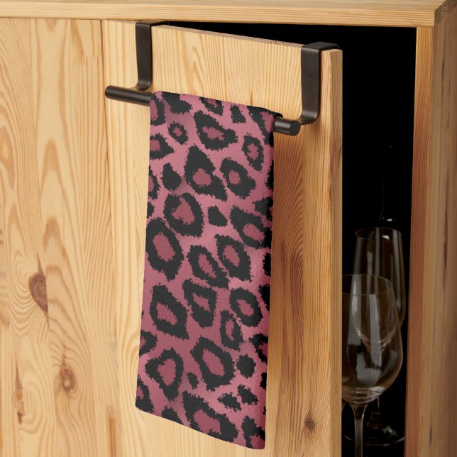 Paño De Cocina Safari Dark Dusty Rosa Leopard Animal Print (Pliegue de tercios)