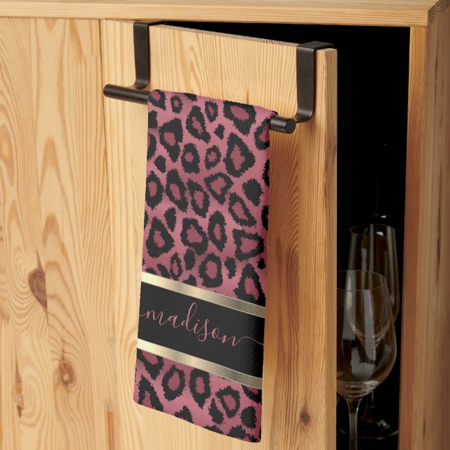 Paño De Cocina Safari Dark Dusty Rosa Leopard - Personalizar (Pliegue de tercios)