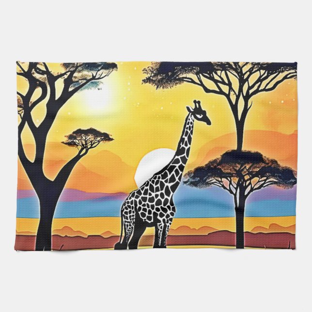 Paño De Cocina Safari Sunset: Giraffe's Embrace (Horizontal)