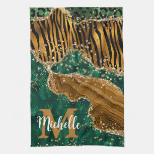 Paño De Cocina Safari Verde y Dorado Animal Brillo Agata Monogram