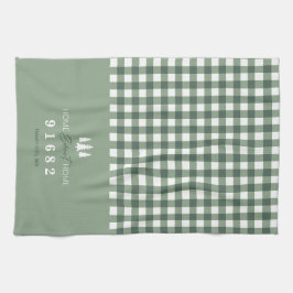 Paño De Cocina Sage Gingham Home Sweet Home Personalizado Zip Cod