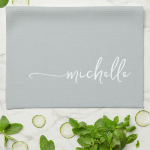 Paño De Cocina Sage Green Monograma Nombre de caligrafía de oro S