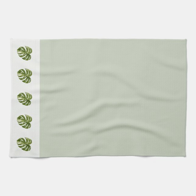Paño De Cocina Sage Green Monstera Botanical Decor Minimal Art (Horizontal)