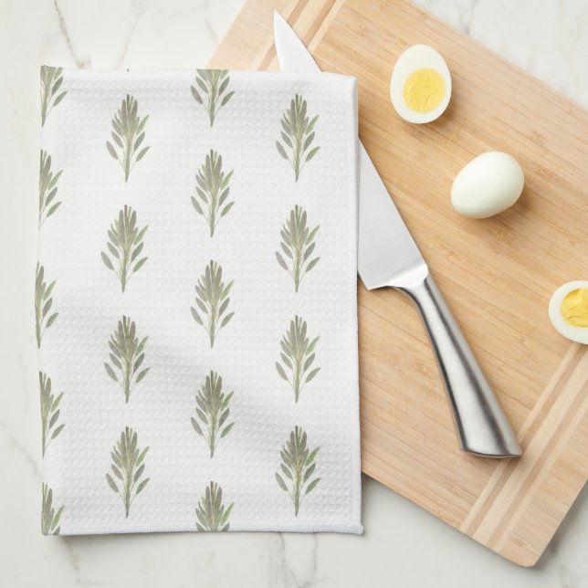 Paño De Cocina Sage Green planta acuarela cocina (Doblado Cuarto)