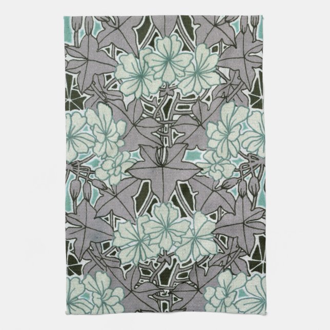 Paño De Cocina sage green y grey foliage art nouveau floral (Vertical)