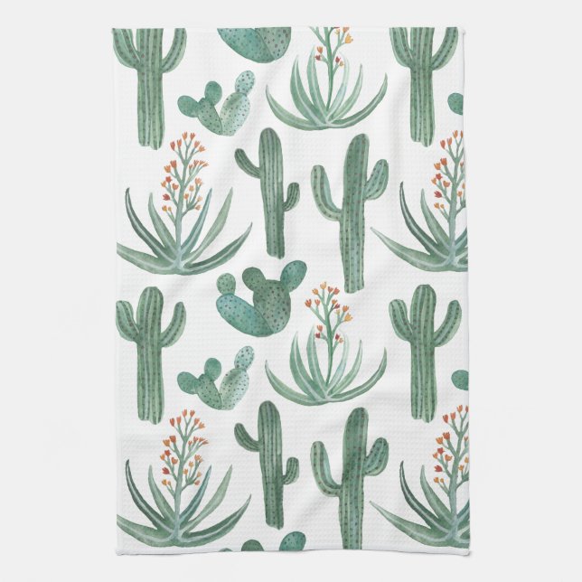 Paño De Cocina Saguaro Cactus Desert Aloe Pattern Watercolor (Vertical)
