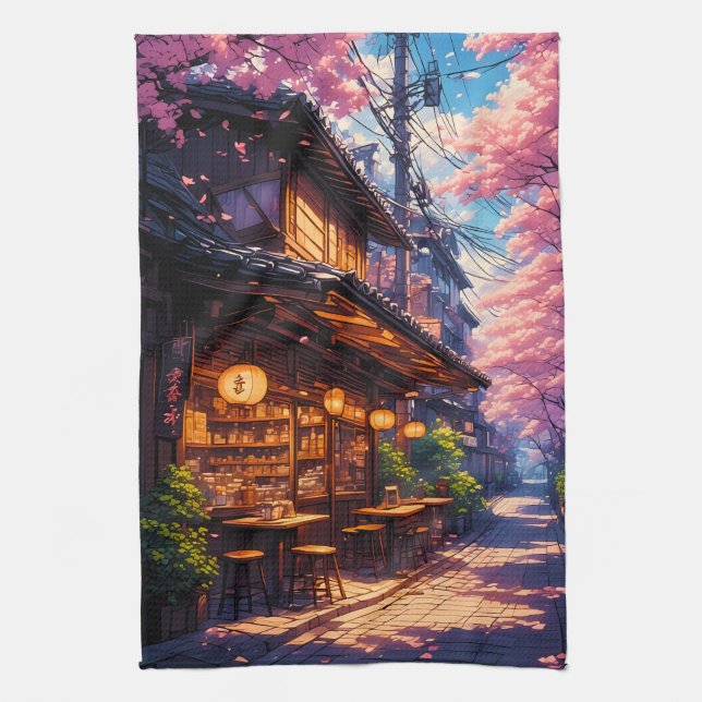 Paño De Cocina Sakura no Machikado - Cherry Blossom Street (Vertical)